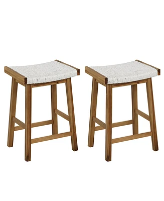 Sugift Set of 2 25.5 Inch Dining Bar Stool with Seaweed Woven Seat