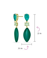 Bling Jewelry Unique Green Natural Amazonite Rhombus Teardrop Rectangle Multi Shape Cz 3 Multi-Tier Party Dangling Earrings in Gold Plated