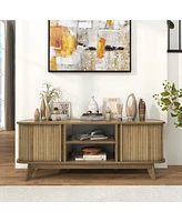 Costway Tv Stand for Tv up to 55 Inch Television Cabinet with 2 Open Shelves Sliding Doors