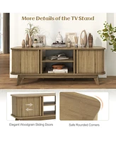 Costway Tv Stand for Tv up to 55 Inch Television Cabinet with 2 Open Shelves Sliding Doors