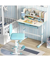 Costway Kids Study Desk with 7-Level Tiltable Desktop Adjustable Height Pull Out Drawer