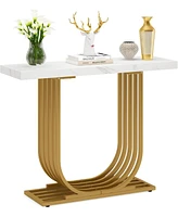 Tribesigns Modern Console Table with Gold Base, 39.4 Inch Faux Marble Entryway Foyer Table, Narrow Sofa Accent Table with Geometric Metal Legs for Liv