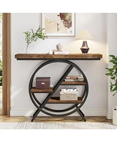 Tribesigns Console Table, 39.4-Inch Entryway Table with Thickened Tabletop, 4- Tier Industrial Narrow Hallway Sofa Table with Geometric Metal Frame fo