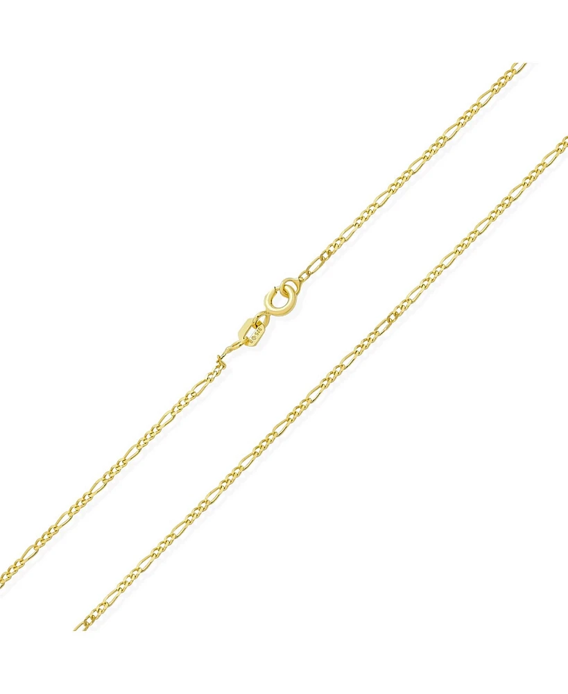 Bling Jewelry Thin Lightweight 1.2MM Strong Solid 14K Yellow Gold OverlaySterling Silver Figaro Link Chain Necklace For Women Inch