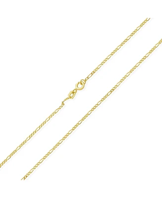 Bling Jewelry Thin Lightweight 1.2MM Strong Solid Gold Plated Sterling Silver Figaro Link Chain Necklace