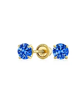 Bling Jewelry Minimalist Tiny Cubic Zirconia Blue Aqua Cz Round Solitaire Stud Earrings14K Yellow Gold Screw Back 3MM