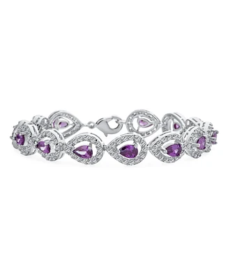 Bling Jewelry Bridal Cocktail Party Estate Statement Halo Teardrop Cz Purple Bracelet For Women Prom Weddings 7 Inch