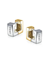 Bling Jewelry Geometric Small Two Tone Hinged Square Huggie Hoop Earrings For Women Gold Plated Sterling Silver