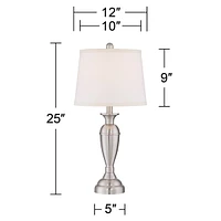 Blair Traditional Table Lamps 25" Tall Set of 2 Brushed Nickel Silver Metal Candlestick White Drum Shade for Bedroom Living Room House Home Bedside Ni