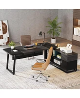 Tribesigns L Shaped Computer Desk with Cabinet, Large Executive Office Storage Shelves, 67” Modern Business Furniture Set Workstation