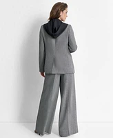 Dkny Womens Layered Hoodie Blazer Mixed Media Long Sleeve Top High Rise Pleated Wide Leg Pants