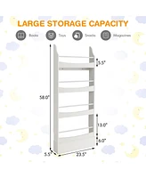 Gymax 4-Tier Kids Bookshelf Toy Storage Bookcase Rack Wall w/ Anti-toppling Kits Grey