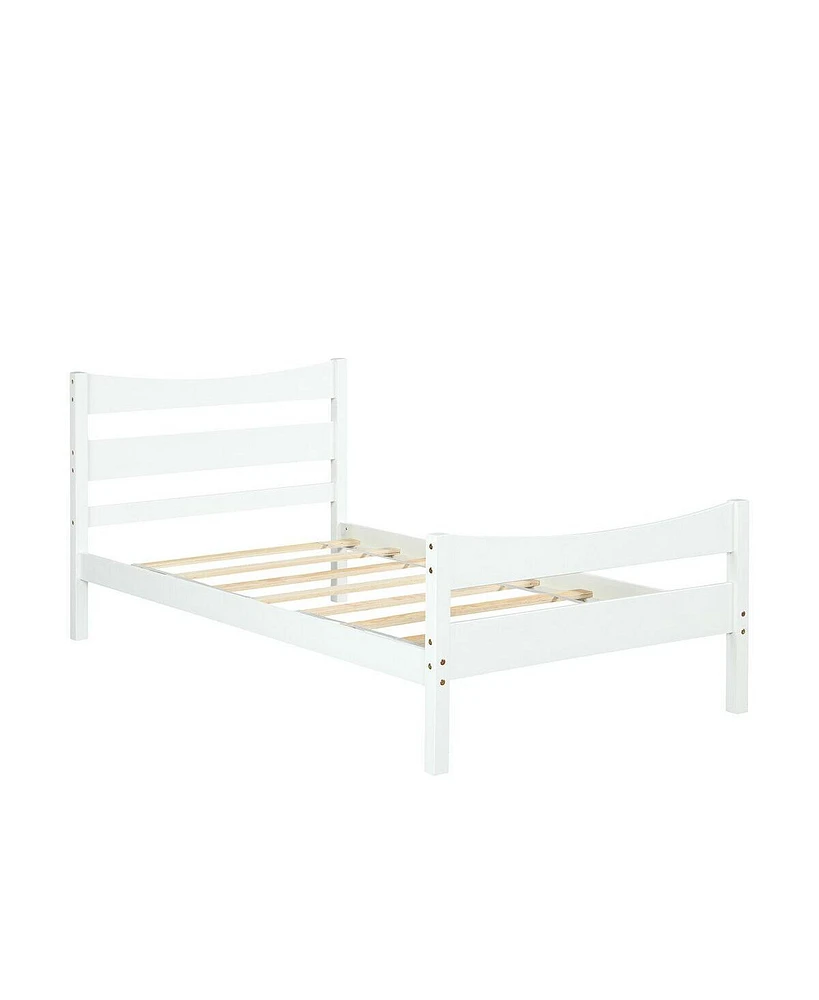 Gymax Twin Size Platform Bed Frame Foundation w/Headboard &Wood Slat Support White