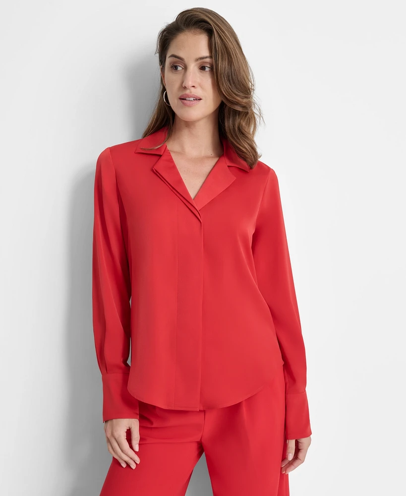 Dkny Women's Spread-Collar Button-Front Satin Blouse