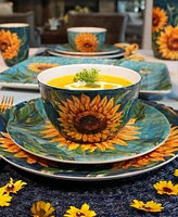 Certified International Golden Sunflowers Set of 4 Dinner Plates