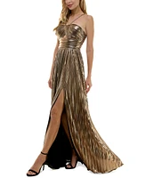 City Studios Juniors' Pleated Metallic Evening Gown