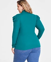 I.n.c. International Concepts Plus Puff-Shoulder Ribbed Turtleneck, Created for Macy's