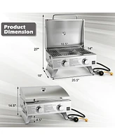 Givimo Stainless Steel Propane Grill with Lid for Outdoor Camping Tailgating Picnic Party-Silver