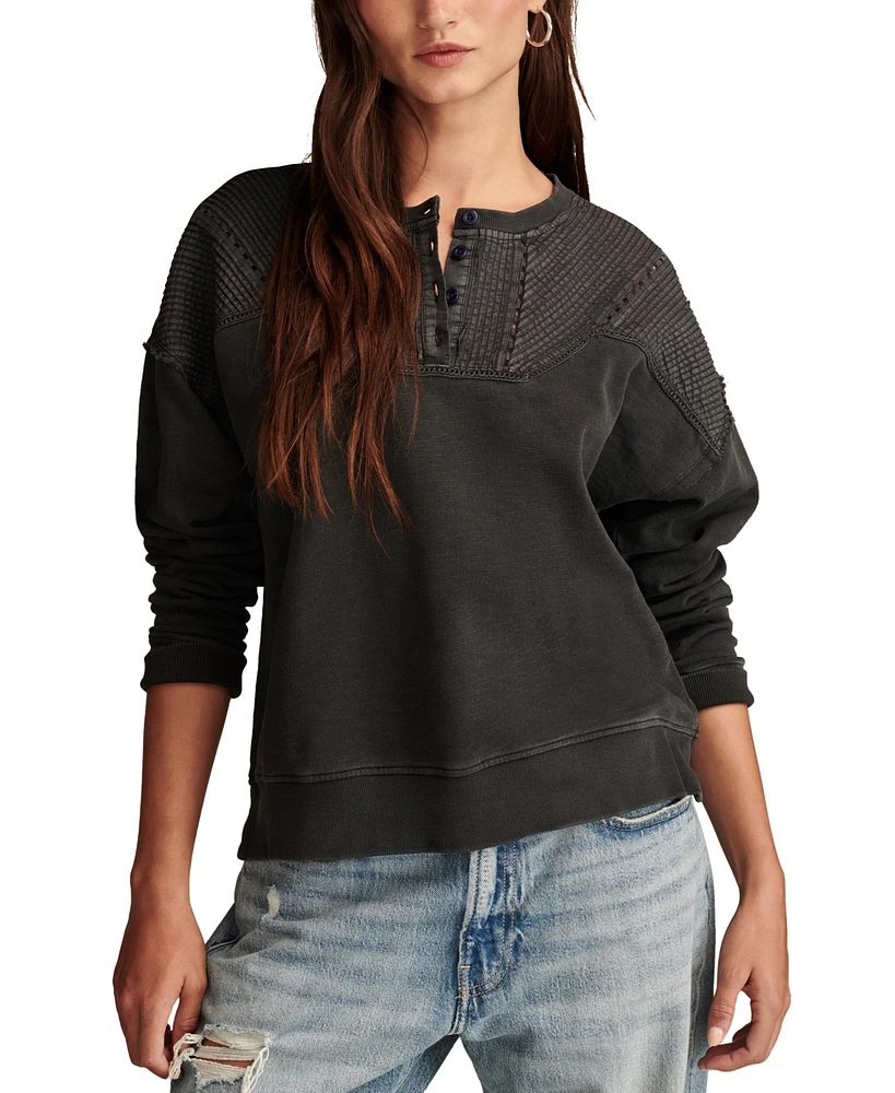 Lucky Brand Women's Pintucked-Yoke Henley Sweatshirt