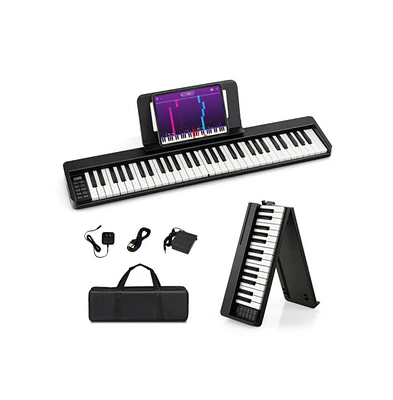 Vebreda 61-Key Folding Piano Keyboard with Full Size Keys and Music Stand-Black