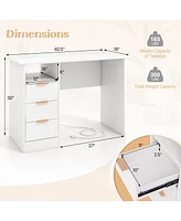 Skonyon Home Office Desk with Power Outlet 3 Storage Drawers and Open Compartment-White