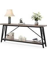 Tribesigns 70.86 Inches Extra Long Sofa Table Behind Couch, Industrial Entry Console Table for Hallway, Entryway & Living Room, Light Grey Brown