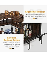 Tribesigns Home Bar Unit, L-Shaped Bar Table with Stemware Racks and 2-Tier Shelves, Corner Mini Coffee Liquor Cabinet with Footrest for Home/Kitchen/