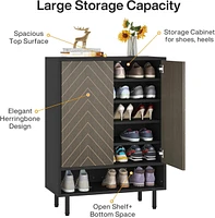 Tribesigns Shoe Cabinet with Doors, 6-Tier Modern Shoe Storage Cabinet with Adjustable Shelves, Wooden Free Standing Shoe Storage for Entryway, Hallwa