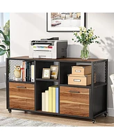 Tribesigns 2 Drawer Wood File Cabinets, Modern Mobile Lateral Filing Cabinet for Letter/ A4 Size, Printer Stand with Open Storage Shelves and Drawer f