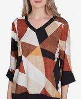 Alfred Dunner Petite Rue Rivoli V-Neck Patchwork Sweater