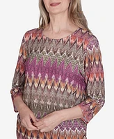 Alfred Dunner Petite Wine Country Chevron Textured Crew Neck Top