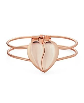 Bling Jewelry Initials Romantic Split Heart Cuff Bracelet In Rose Gold Silver Tone Metal