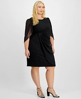 Connected Plus Round-Neck Cape-Sleeve Glitter Dress