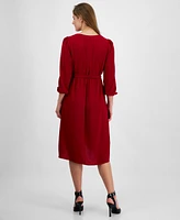 Connected Petite Long-Sleeve Tied Wrap Dress