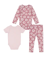 Calvin Klein Baby Girl Floral Set: Long sleeve Bodysuit short Logo Knit Pants