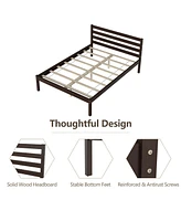 Gymax Full Wood Platform Bed Frame Headboard Slat Support Mattress Foundation