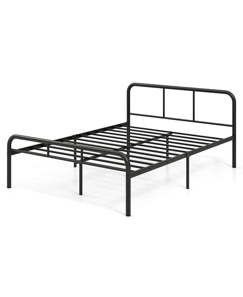 Gymax Full Size Bed Frame Metal Platform Bed Base w/ Headboard & Footboard Black