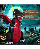 Skonyon 8 Feet Halloween Inflatable Fire Dragon Decoration with Led Lights