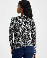 Macy's Petite Printed Surplice-Collar Top