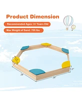 Costway Outdoor Wooden Sandbox with Seats Backyard Bottomless Sandpit for Kids