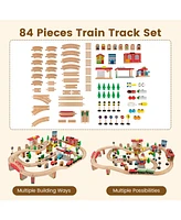 Givimo 84-Piece Wooden Train Set with Reversible and Detachable Tabletop