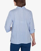 Alfred Dunner Petite Classics Embroidered Pinstripe Button Down Top