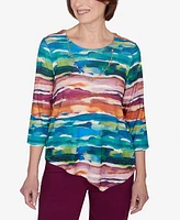 Alfred Dunner Petite Classics Watercolor Biadere Top with Necklace