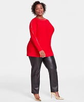 I.n.c. International Concepts Plus Size Stud-Trim Tunic Sweater, Created for Macy's