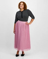 On 34th Plus Size Striped Henley Tulle A Line Midi Skirt Created For Macys