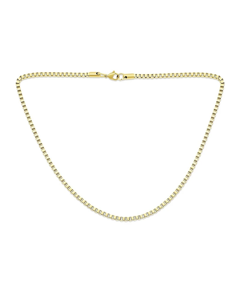 Bling Jewelry Mens Yellow Gold Plated Stainless Steel Masculine Thin Box Chain Necklace Inch 3mm