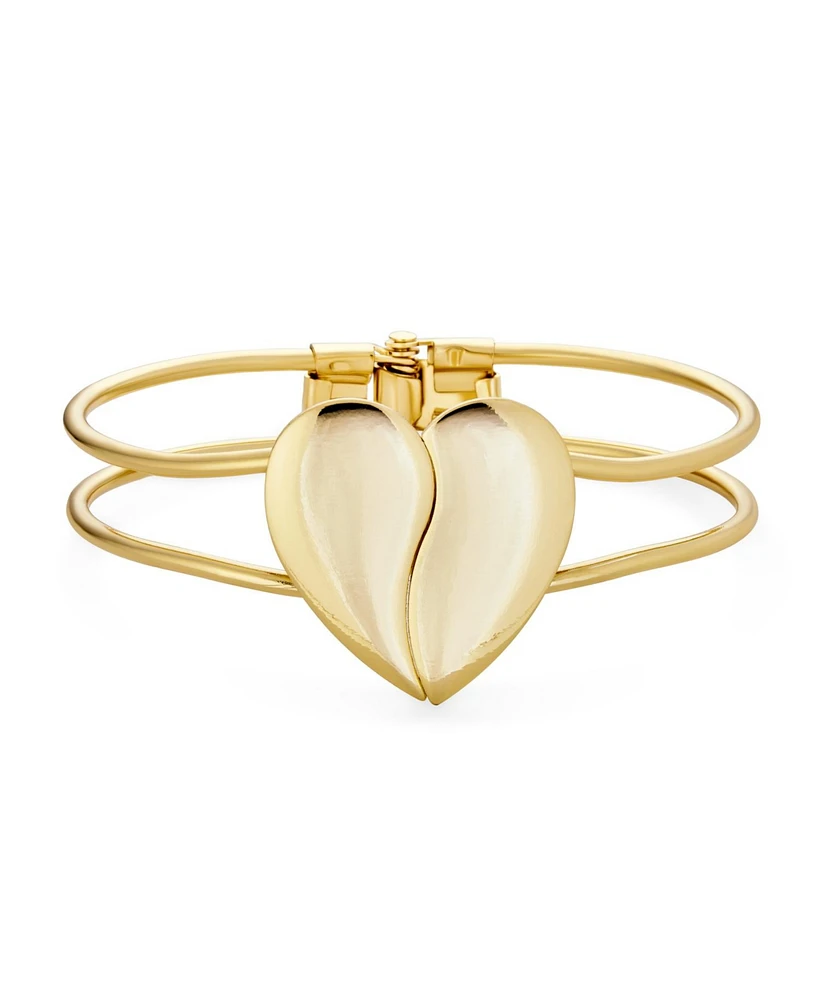 Bling Jewelry Initials Friendship Love Split Heart Wide Bracelets Bangle Cuff Bracelet For Women ForYellow Gold Tone Metal Hinge Opening