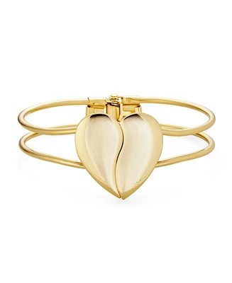 Bling Jewelry Initials Friendship Love Split Heart Wide Bracelets Bangle Cuff Bracelet For Women ForYellow Gold Tone Metal Hinge Opening