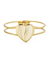 Bling Jewelry Initials Friendship Love Split Heart Wide Bracelets Bangle Cuff Bracelet For Women ForYellow Gold Tone Metal Hinge Opening
