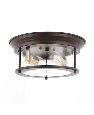 Jonathan Y Lauren 13.25" 2-Light Metal/Glass Led Flush Mount, Black